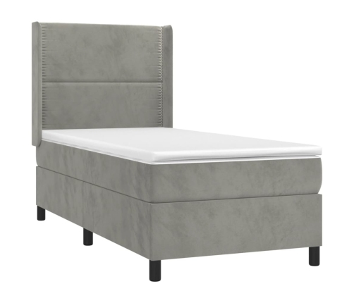 Cama box spring con colchón terciopelo gris claro 100x200 cm