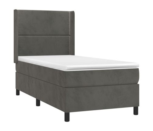 Cama box spring con colchón terciopelo gris oscuro 100x200 cm