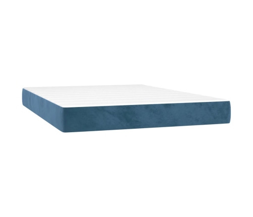 Cama box spring con colchón terciopelo azul oscuro 140x190 cm