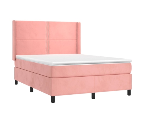 Cama box spring con colchón terciopelo rosa 140x190 cm