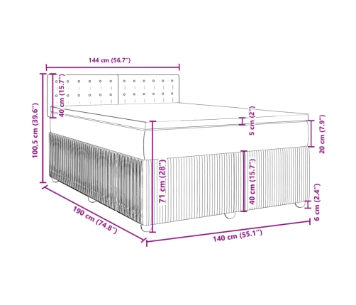 Cama box spring con colchón terciopelo gris claro 140x200 cm