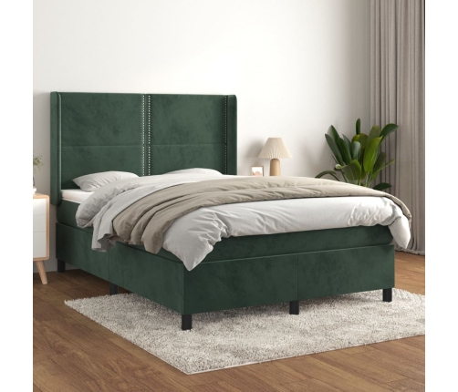 Cama box spring con colchón terciopelo verde oscuro 140x200 cm