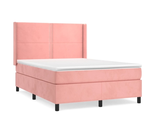 Cama box spring con colchón terciopelo rosa 140x200 cm