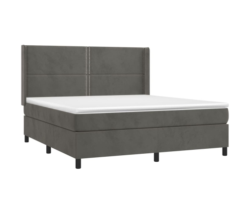 Cama box spring con colchón terciopelo gris oscuro 180x200 cm