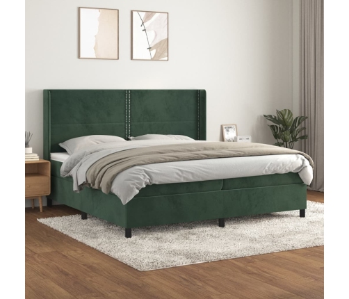 Cama box spring con colchón terciopelo verde oscuro 200x200 cm