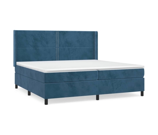 Cama box spring con colchón terciopelo azul oscuro 200x200 cm