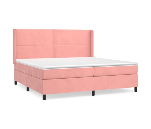 Cama box spring con colchón terciopelo rosa 200x200 cm