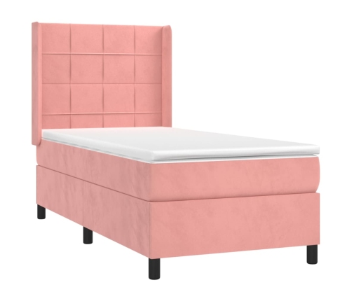 Cama box spring con colchón terciopelo rosa 80x200 cm