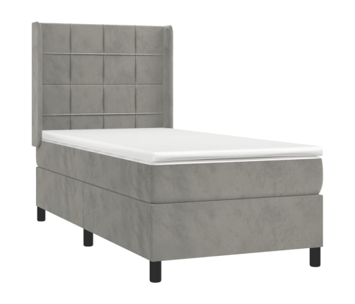 Cama box spring con colchón terciopelo gris claro 90x190 cm