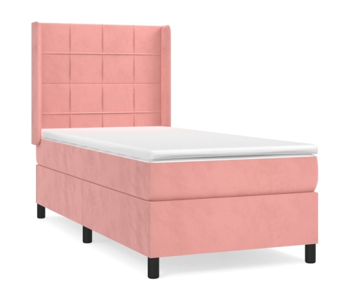 Cama box spring con colchón terciopelo rosa 90x200 cm