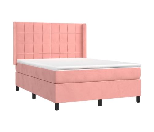 Cama box spring con colchón terciopelo rosa 140x190 cm