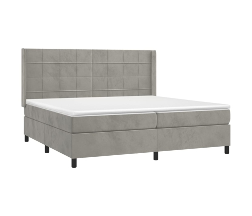 Cama box spring con colchón terciopelo gris claro 200x200 cm