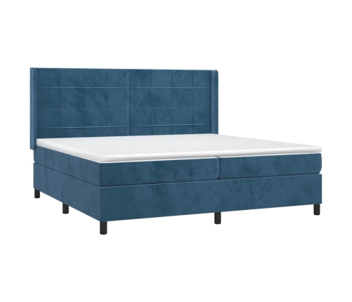 Cama box spring con colchón terciopelo azul oscuro 200x200 cm