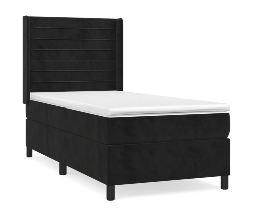 Cama box spring con colchón terciopelo negro 80x200 cm