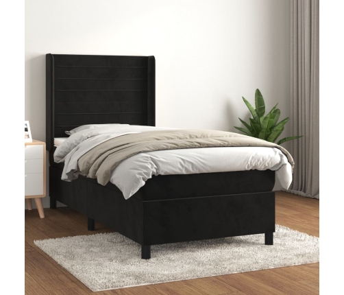 Cama box spring con colchón terciopelo negro 80x200 cm