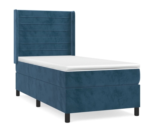 Cama box spring con colchón terciopelo azul oscuro 80x200 cm