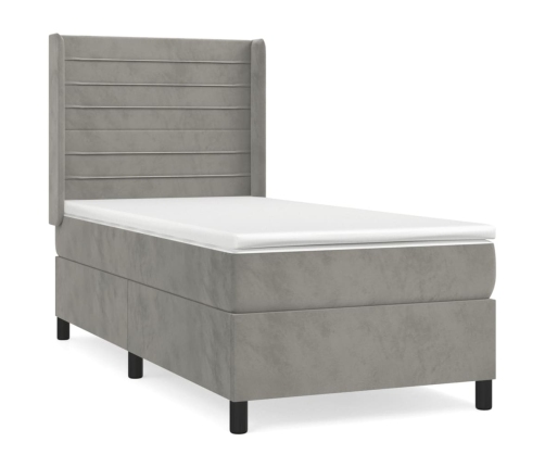 Cama box spring con colchón terciopelo gris claro 90x190 cm