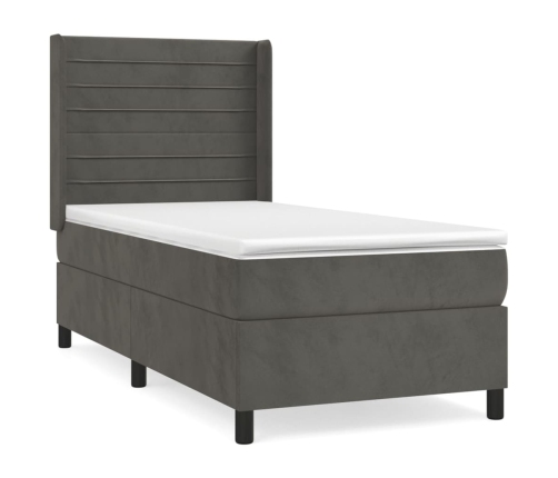 Cama box spring con colchón terciopelo gris oscuro 90x200 cm