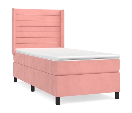 Cama box spring con colchón terciopelo rosa 90x200 cm