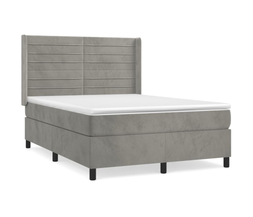 Cama box spring con colchón terciopelo gris claro 140x190 cm