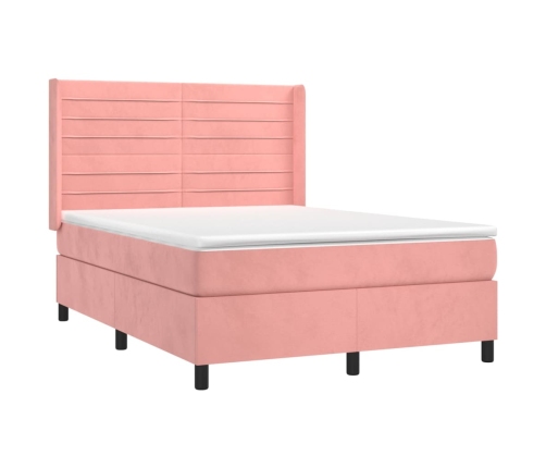 Cama box spring con colchón terciopelo rosa 140x190 cm