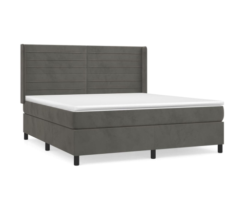 Cama box spring con colchón terciopelo gris oscuro 160x200 cm