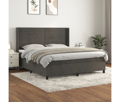 Cama box spring con colchón terciopelo gris oscuro 160x200 cm