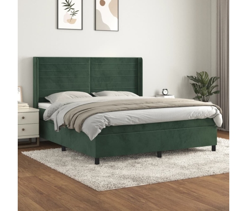 Cama box spring con colchón terciopelo verde oscuro 160x200 cm