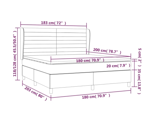 Cama box spring con colchón terciopelo gris oscuro 180x200 cm