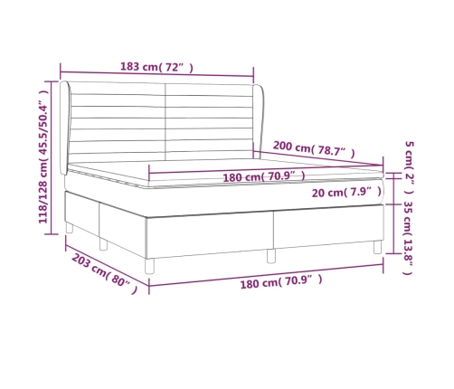 Cama box spring con colchón terciopelo verde oscuro 180x200 cm