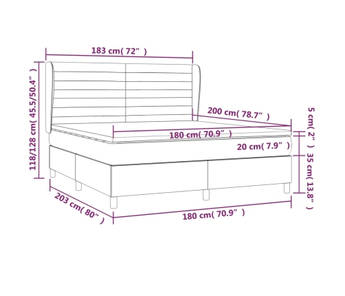 Cama box spring con colchón terciopelo azul oscuro 180x200 cm