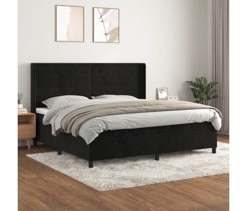 Cama box spring con colchón terciopelo negro 200x200 cm