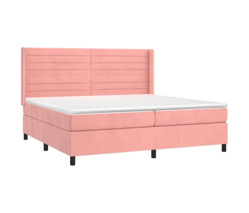 Cama box spring con colchón terciopelo rosa 200x200 cm