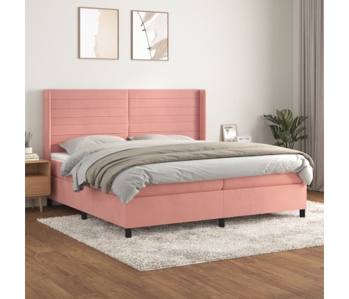 Cama box spring con colchón terciopelo rosa 200x200 cm