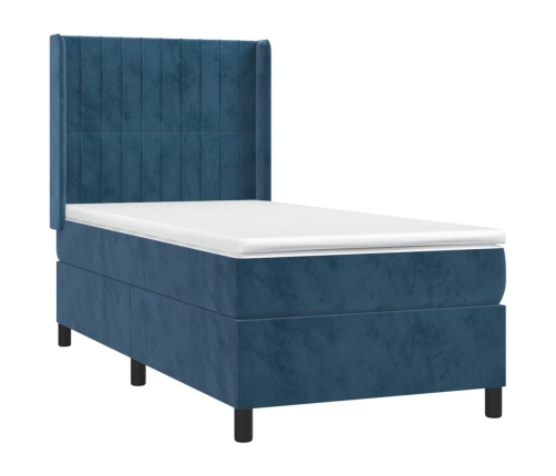 Cama box spring con colchón terciopelo azul oscuro 90x200 cm