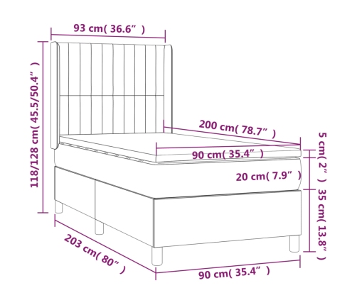 Cama box spring con colchón terciopelo azul oscuro 90x200 cm