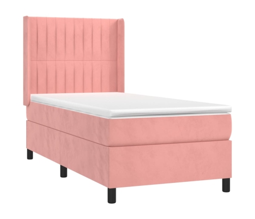 Cama box spring con colchón terciopelo rosa 100x200 cm