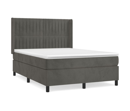 Cama box spring con colchón terciopelo gris oscuro 140x190 cm