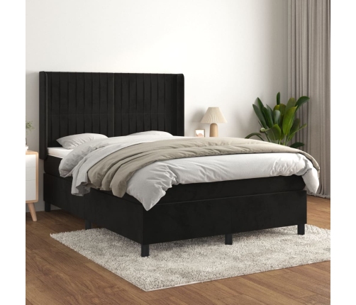 Cama box spring con colchón terciopelo negro 140x190 cm