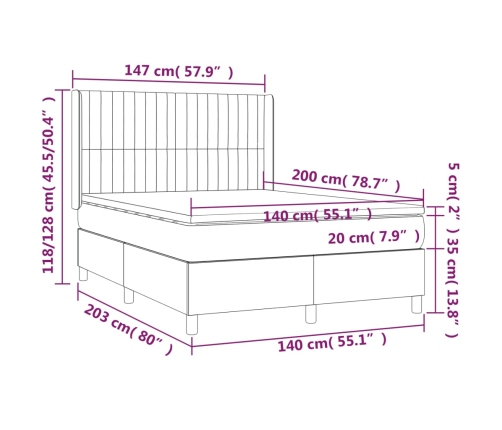 Cama box spring con colchón terciopelo gris claro 140x200 cm