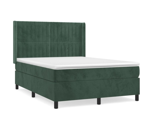 Cama box spring con colchón terciopelo verde oscuro 140x200 cm