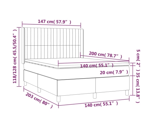 Cama box spring con colchón terciopelo verde oscuro 140x200 cm