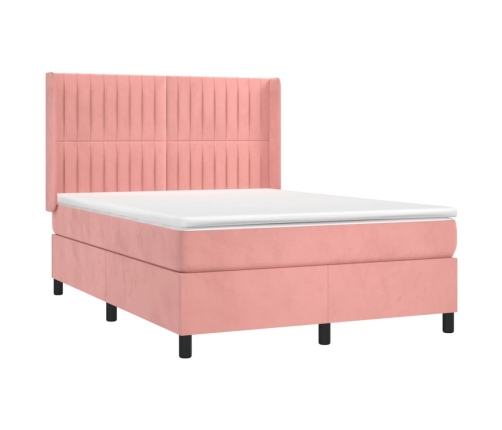 Cama box spring con colchón terciopelo rosa 140x200 cm