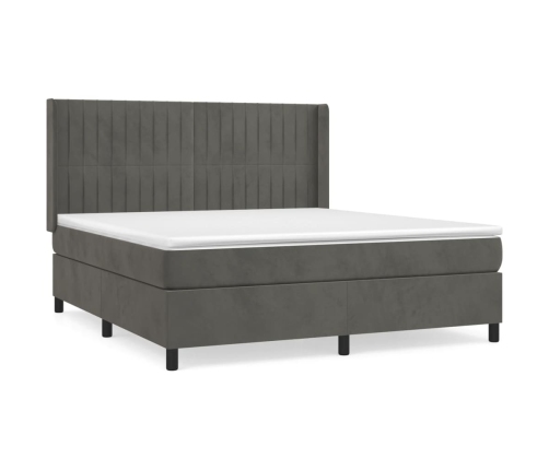 Cama box spring con colchón terciopelo gris oscuro 160x200 cm