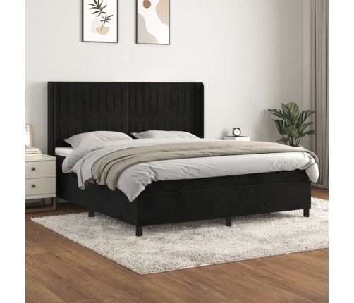 Cama box spring con colchón terciopelo negro 160x200 cm