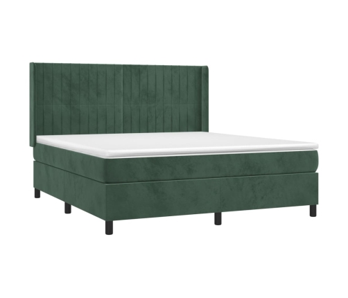 Cama box spring con colchón terciopelo verde oscuro 160x200 cm