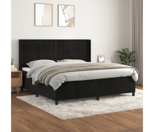 Cama box spring con colchón terciopelo negro 200x200 cm