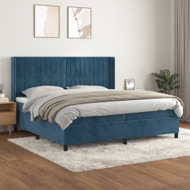 Cama box spring con colchón terciopelo azul oscuro 200x200 cm