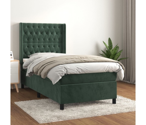 Cama box spring con colchón terciopelo verde oscuro 80x200 cm