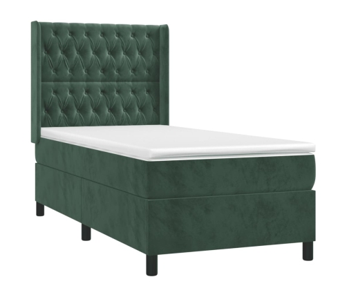 Cama box spring con colchón terciopelo verde oscuro 100x200 cm